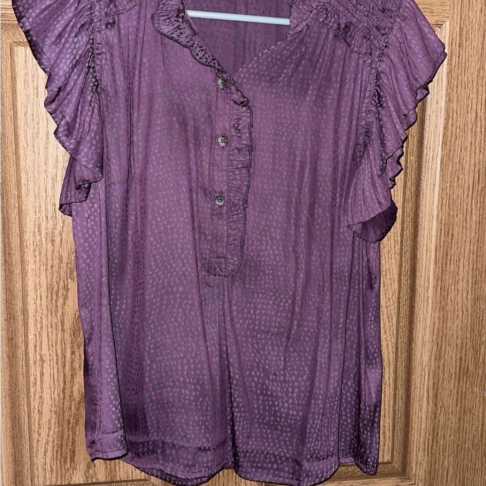 Wit & Wisdom Purple Flutter Sleeve Blouse
